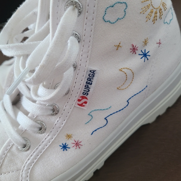 Superga White & Blue Sky Embroidery-Accent Alpina Platform Hi-Top Sneaker 36 - Picture 7 of 9